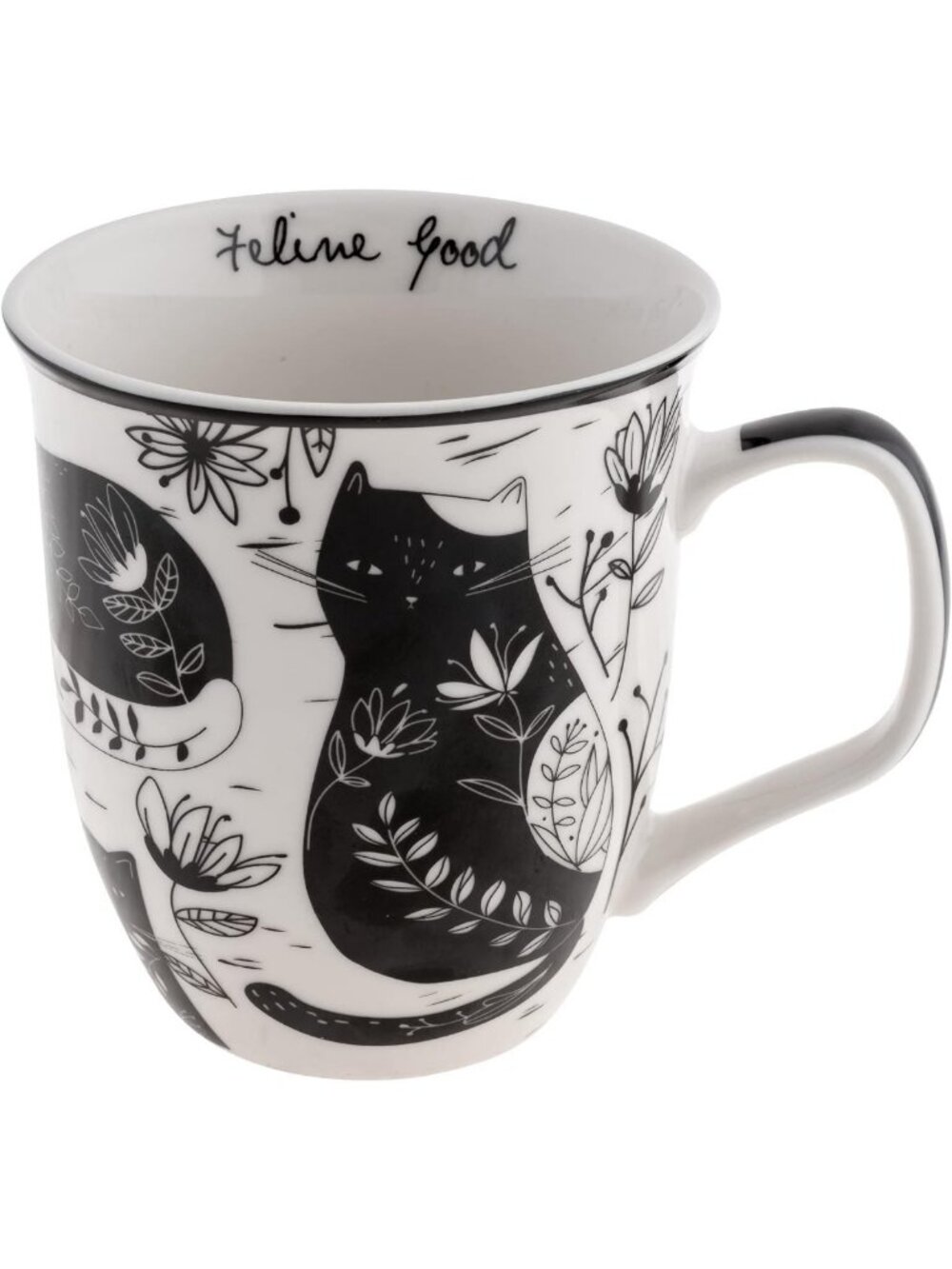 16 oz Black & White Boho Cat Mug - Cute Ceramic Coffee & Tea Mug for All